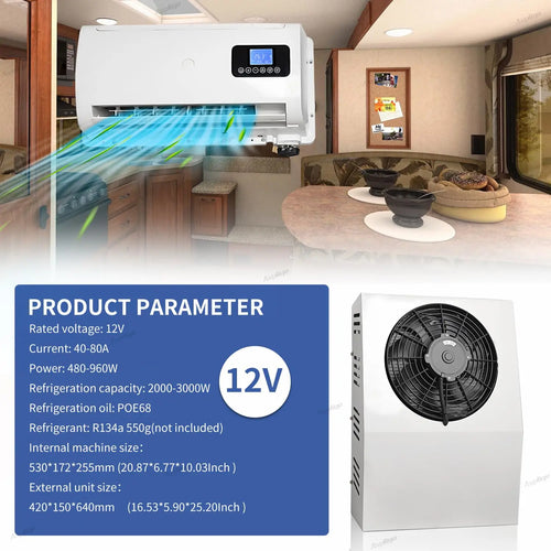 Climatiseur portable 12V/24V pour camion, fourgonnette, camping-car, silencieux, refroidissement rapide, système de climatisation de stationnement électrique 10500 BTU