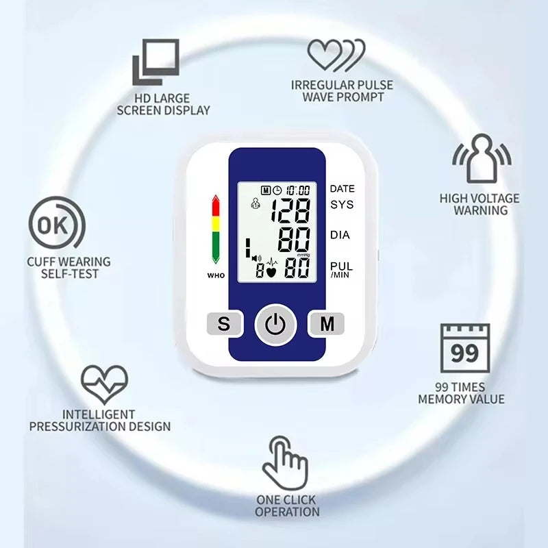 Tensiometer Heart Rate Pulse Meter BP Monitor Healthy Digital Arm Blood Pressure Meter Cuff Medical Automatic Pressure Tonometer