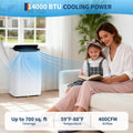 Climatiseur portable 14000 BTU, unité de climatisation 3 en 1 avec ventilateur, déshumidificateur et silencieux 48 dB, télécommande, rafraîchit jusqu'à 70 m², minuterie 24h, kits de fenêtre inclus pour chambre, bureau et dortoir