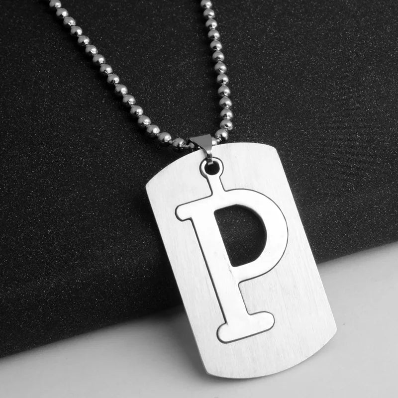 HNSP 316L Stainless Steel Initials Pendant Chain Necklace For Men 26 Letter Name Jewelry Accessories