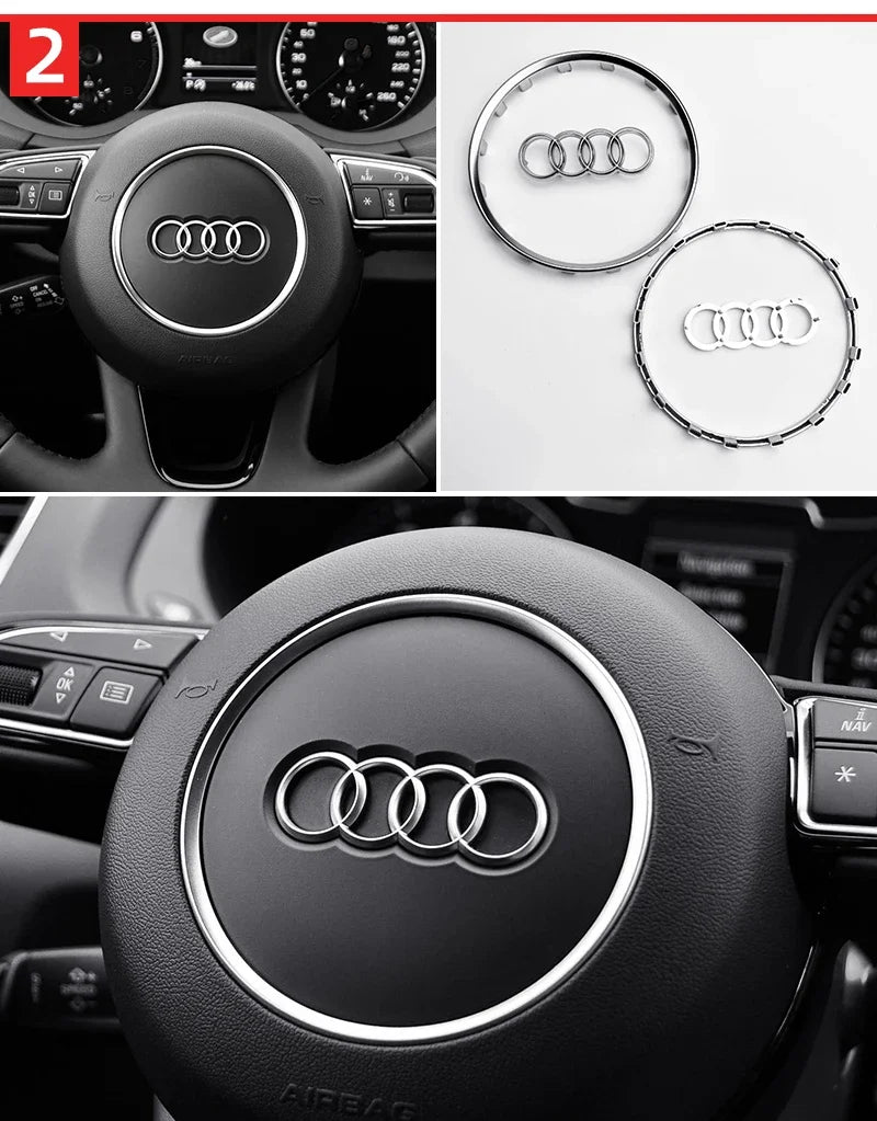 Car Steering Wheel Center Emblem Logo Sticker For AUDI Trim Frame Badge Decor Ring Cover Auto Accessories Q5 Q3 Q7 A3 A4 A6 S3