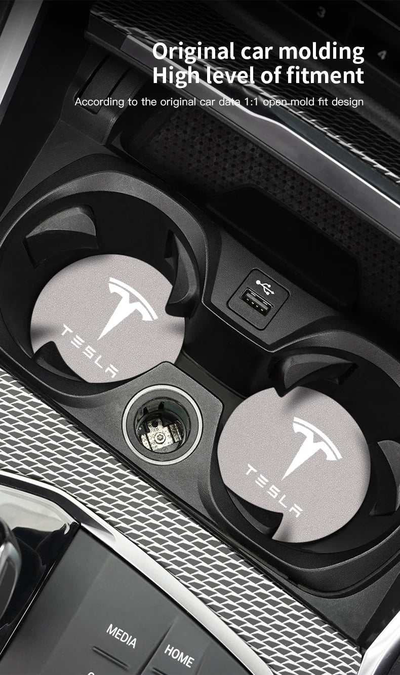 2Pcs Car Coaster Suede Mat Water Cup Anti-slip Pad Auto Interior For Tesla Model 3 Highland 2023 Model S Model X Model Y