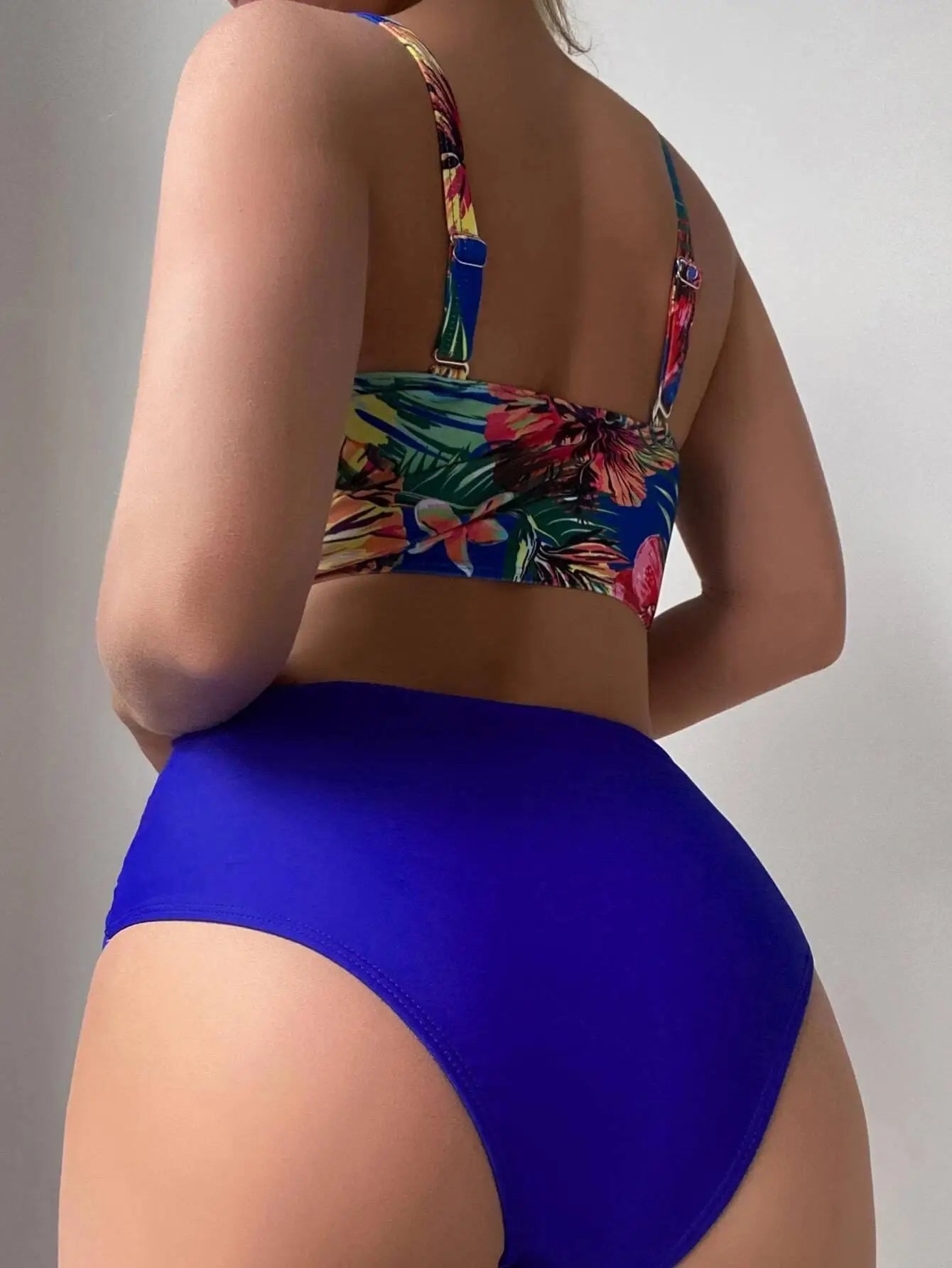 Ensemble de bikinis pigeonnants croisés imprimé tropical Cikini, maillot de bain taille haute fendu, maillot de bain d'été, maillot de bain pour femme, 2 pièces