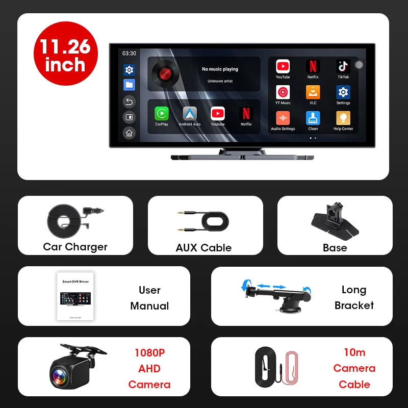 Jansite Universal Car Multimedia Video Player Bluetooth Wireless Carplay Android Auto Screen Stereo Radio for YouTube Netflix