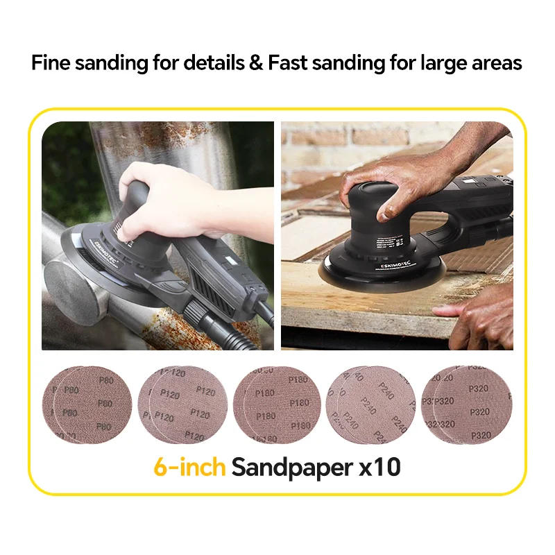 2025 360W 6 Inch 150mm Brushless Orbital Sander Electric Sanding Sander Machine 5mm Random Orbital Sander for Car Wood Wall