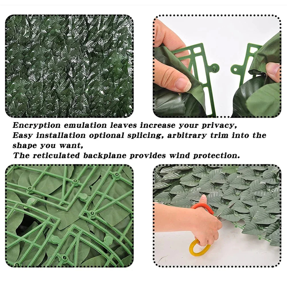 Artificial Privacy Fence Screen Faux Ivy Leaf Hedges 200/100cm Long Leaf Fence Panels Indoor Outdoor Garden Deck Balcony Screen