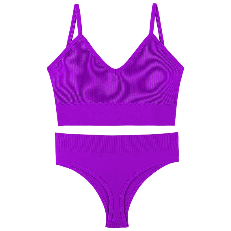 Women’s Ribbed V Neck Bra and Panty Set Seamless Comfortable 2 Piece 2026