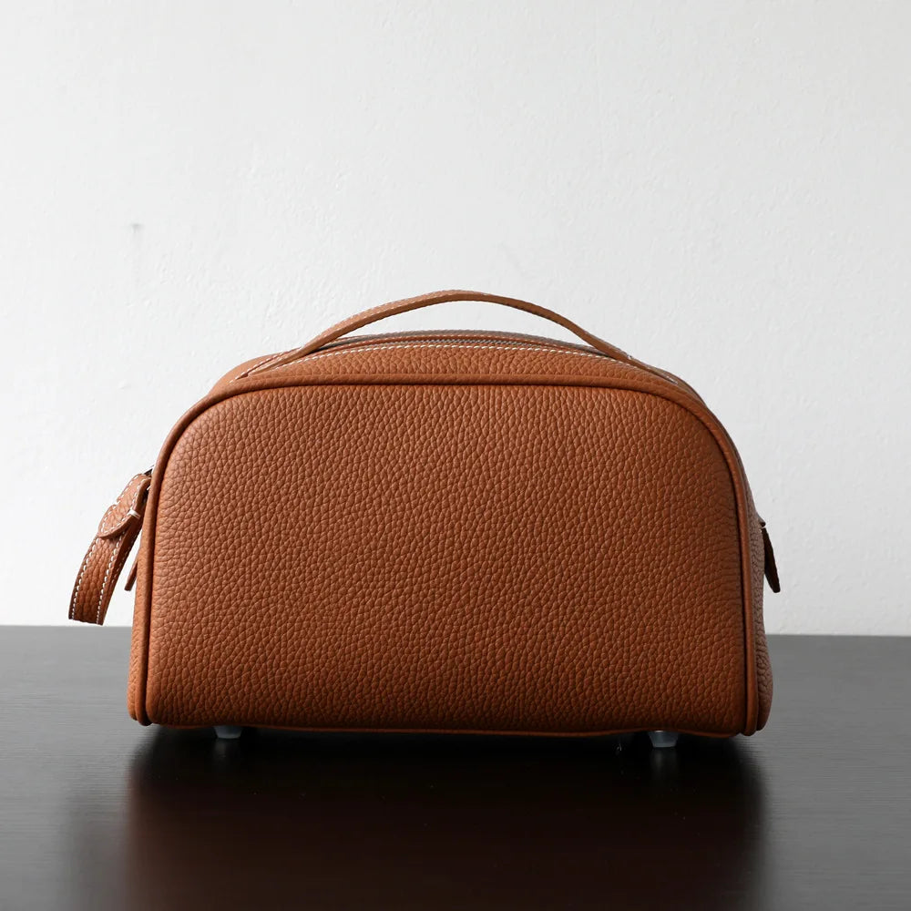 Top layer cowhide makeup bag 2025 new design genuine leather women's portable travel toiletries vintage ins fashion storage bag