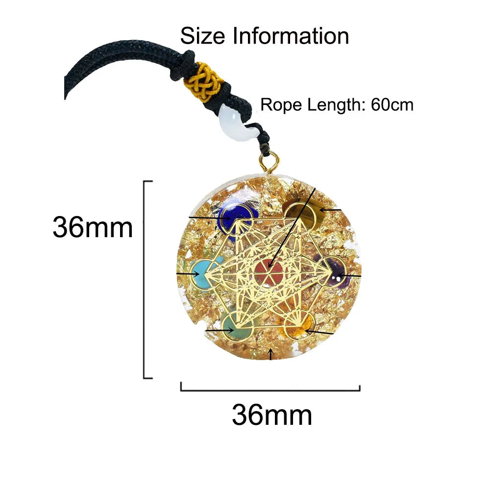 7 Chakra Metatron Cube Orgone Pendant Necklace with Golden Foil Spiritual Reiki Healing Crystals Natural Stone Charm Jewelry