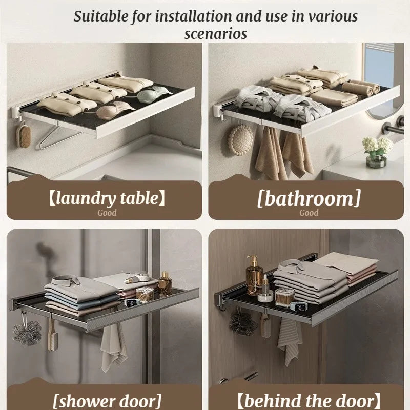 Étagère de rangement pliable et rétractable pour salle de bain, sans perçage, pour ranger vêtements, serviettes et serviettes de bain
