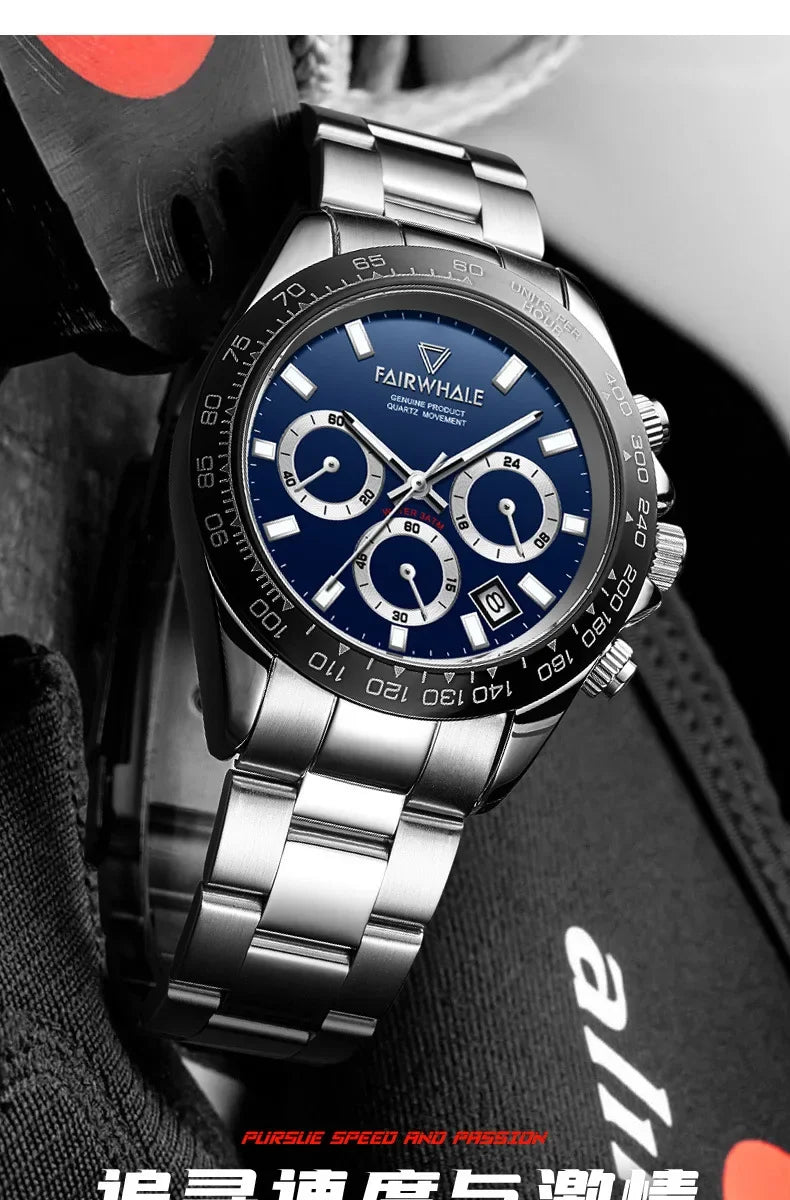 Fashion Men's Sport Quartz Watch | Luminous Chronograph 3-Eye Business Relogio Masculino | Waterproof Casual Wristwatch