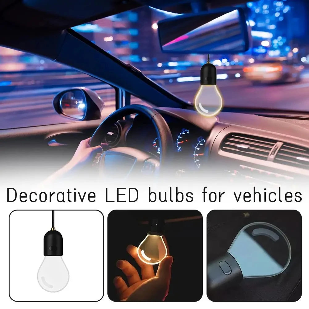 Retro Small Bulb LED Car Hanging Ornament Interior Ambient Lighting 2 Light Modes For Long Trips Daily Use Auto Decor Accessory
