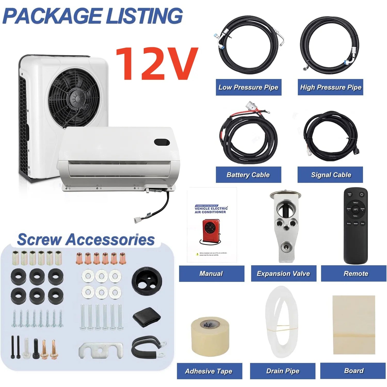12V/24V Split Air Conditioner for Truck Van RV Camper Low Noise Fast Cooling Electric Parking Air Conditioning System 10500BTU