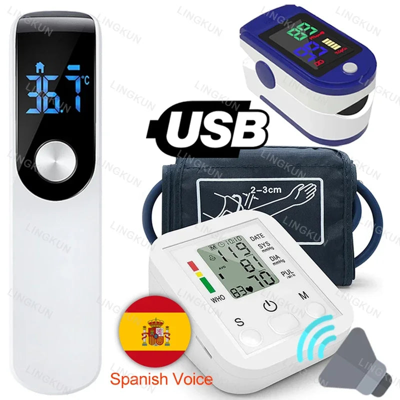 Spanish Voice Arm Automatic Blood Pressure Monitor BP Sphygmomanometer Pressure Meter Tonometer for Measuring Arterial Pressure
