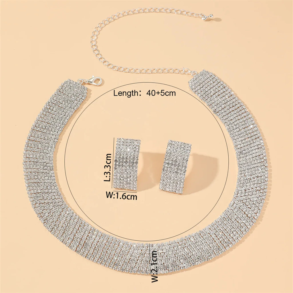 3pcs Women's Jewelry Set Rhinestone Earrings Necklace New Wedding Party Luxury Fashion Accessories-4068