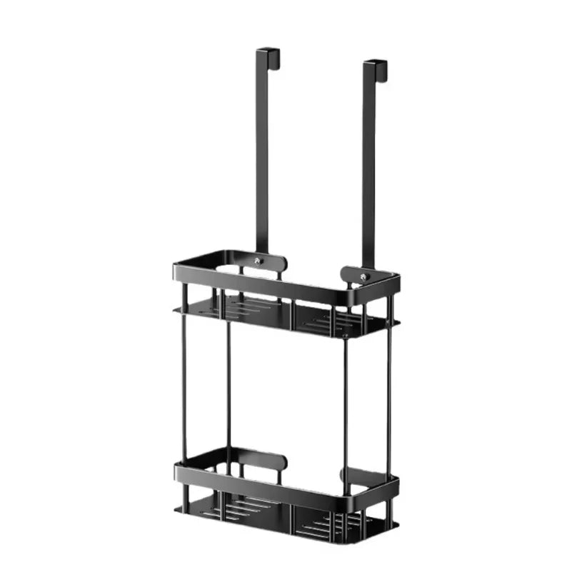 1Pc 2-Tier Hanging Shower Caddy Over Door Bathroom Organizer No Drill Rustproof Storage Shelf for Glass Door Toiletries Holder