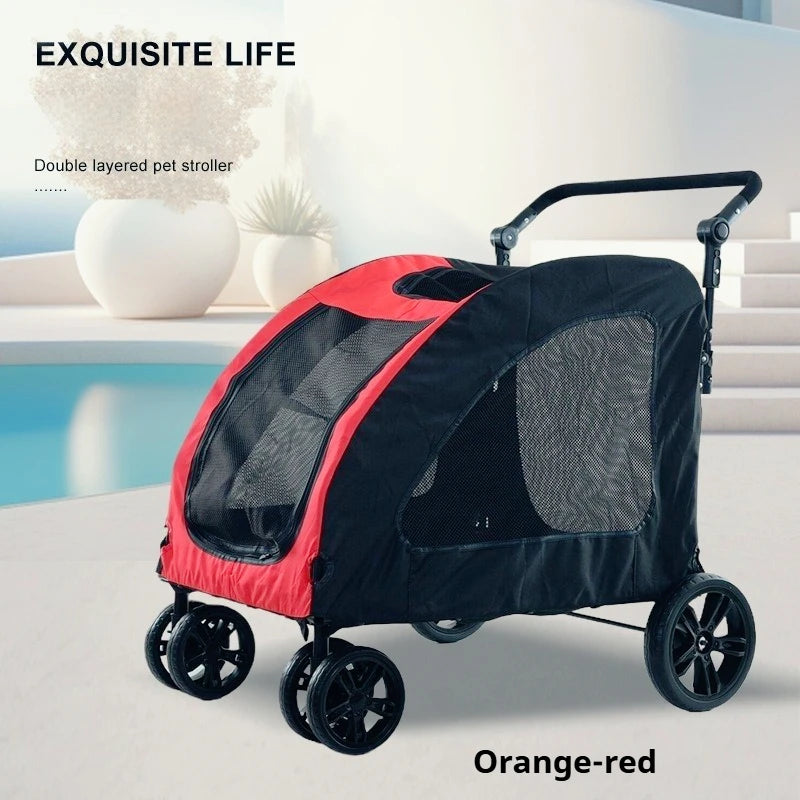 Luxury Foldable Pet Stroller for Dogs And Cats with Sunroof Breathable Mesh Large Jogger Cart Aluminum Plastic