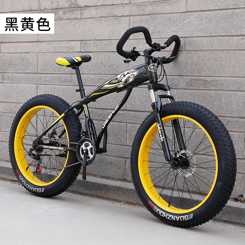 26" 24" Adult Mountain Bike, Large Tire Variable Speed Bicycle, Dual Disc Brake Shock Absorption MTB with Butterfly Handlebar