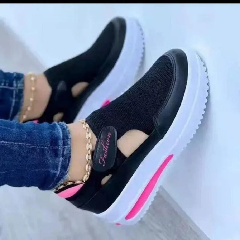 2025 Summer New Breathable Mesh Wedge Casual Sport Shoes Plus Size 43 Non Slip Woman Vulcanize Shoes Platform Women Sneakers