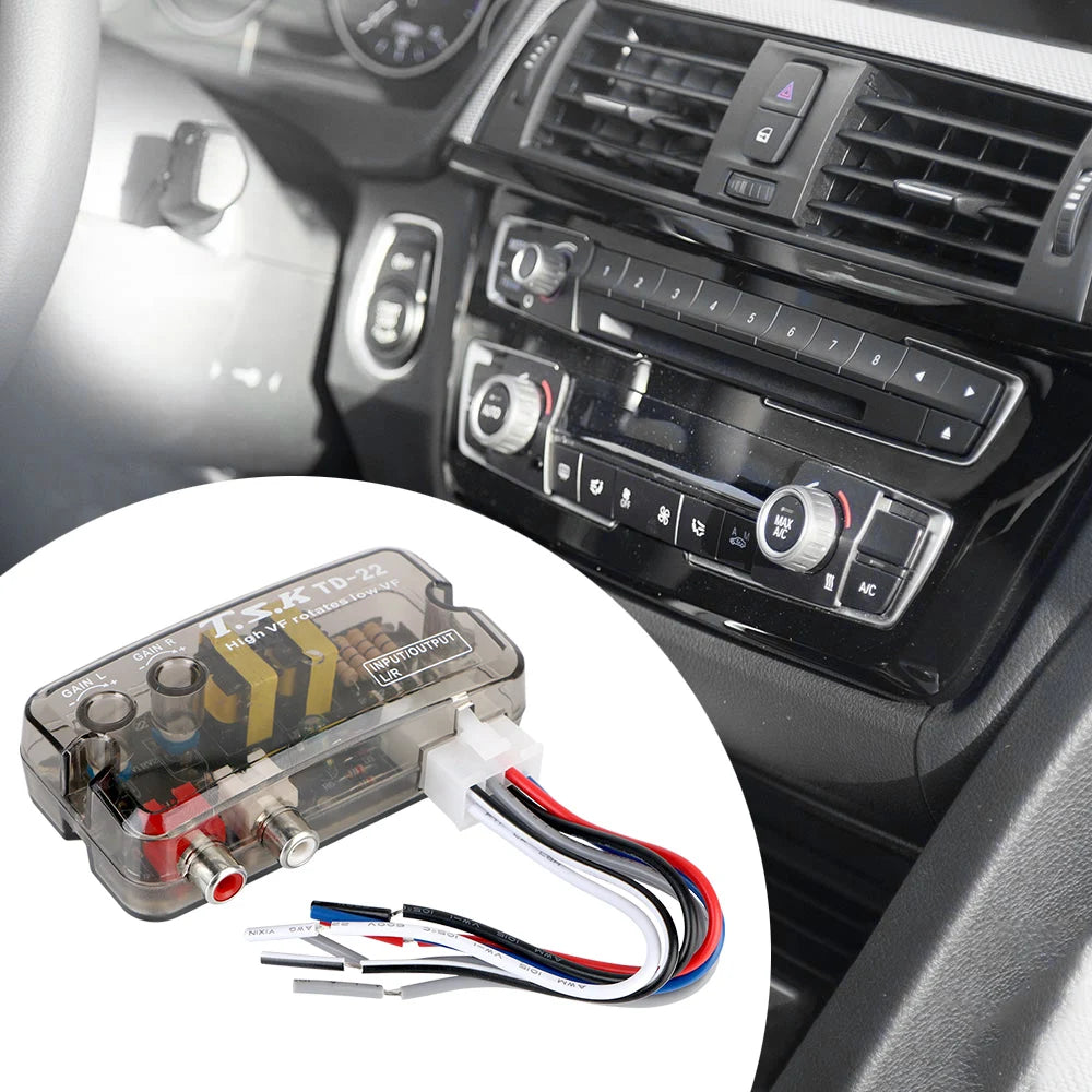 Convertisseur 12V Adaptateur de fréquence réglable Ligne Voiture Subwoofer Stéréo Radio Convertisseurs Audio Voiture Convertisseur RCA Stéréo