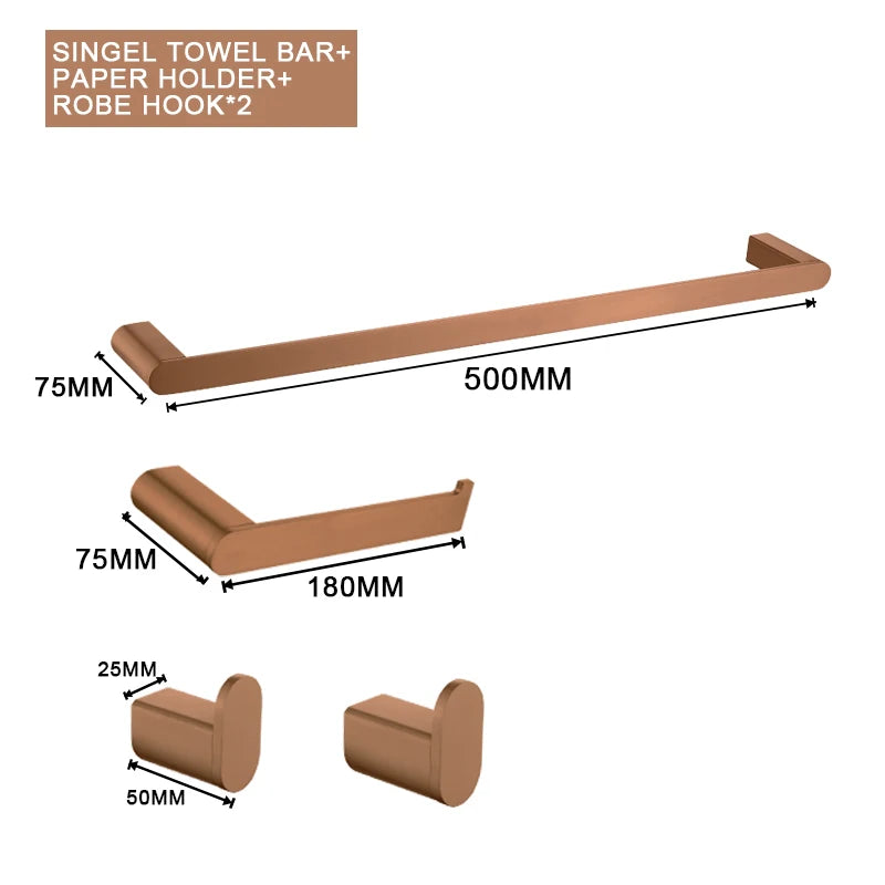 Brushed Rose Gold Storage Rack Towel Bar Tissue Holder Bathrobe Hook Cup Holder Toilet Brush Soap Dish Bathroom Accessories