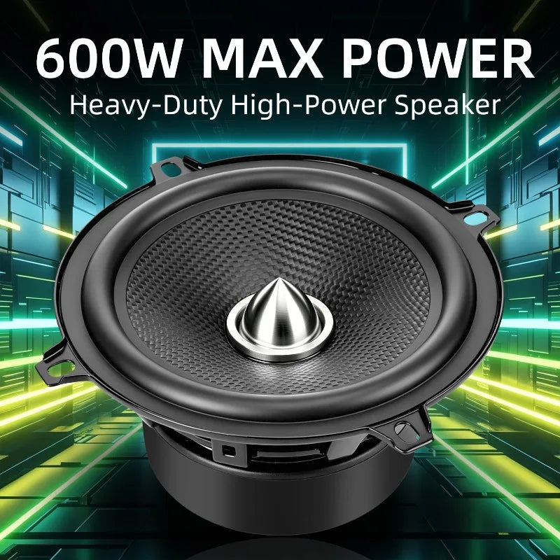 2pcs 5.25 Inch Car Speakers 600W High Performance Carbon Fiber Cone Woofers Bullet Aluminum Basin For Clear Bass & Stereo Sound
