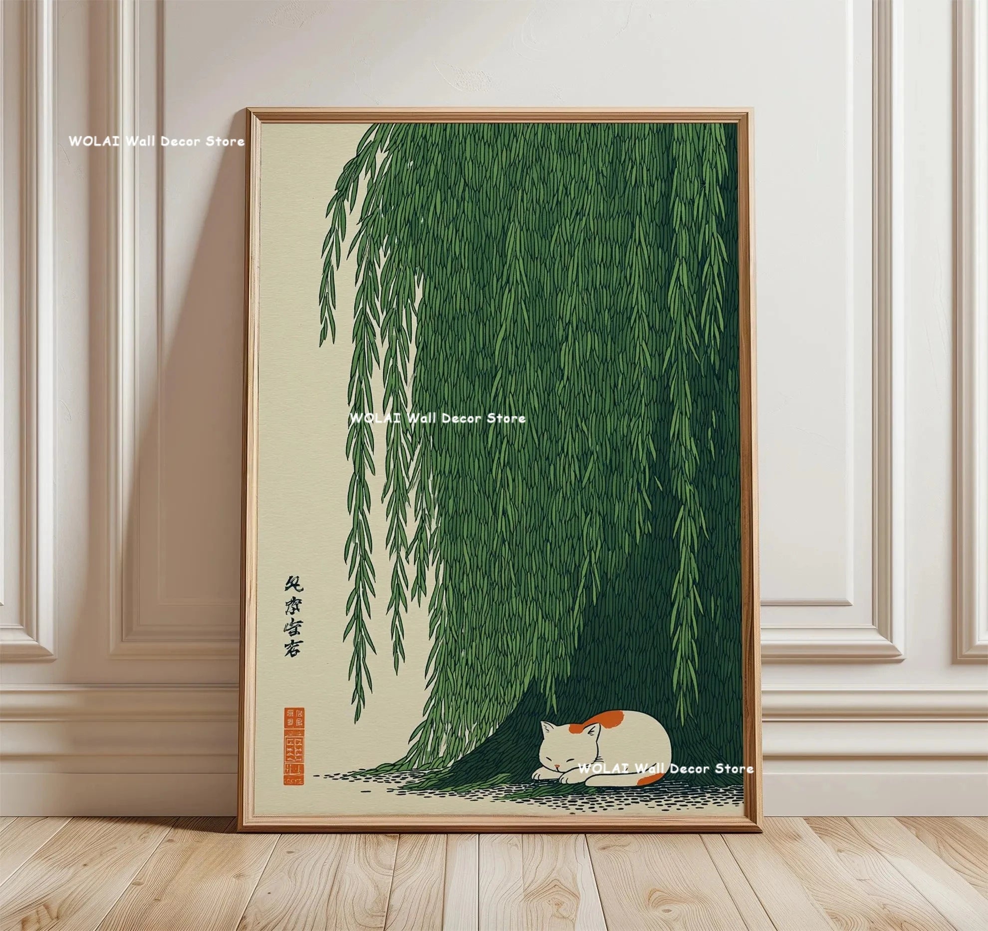 Retro Japanese Forest & Koi Fish Zen Water Painting Canvas Poster Abstract Sun Waves Wall Art Printing for Peaceful Home Decor