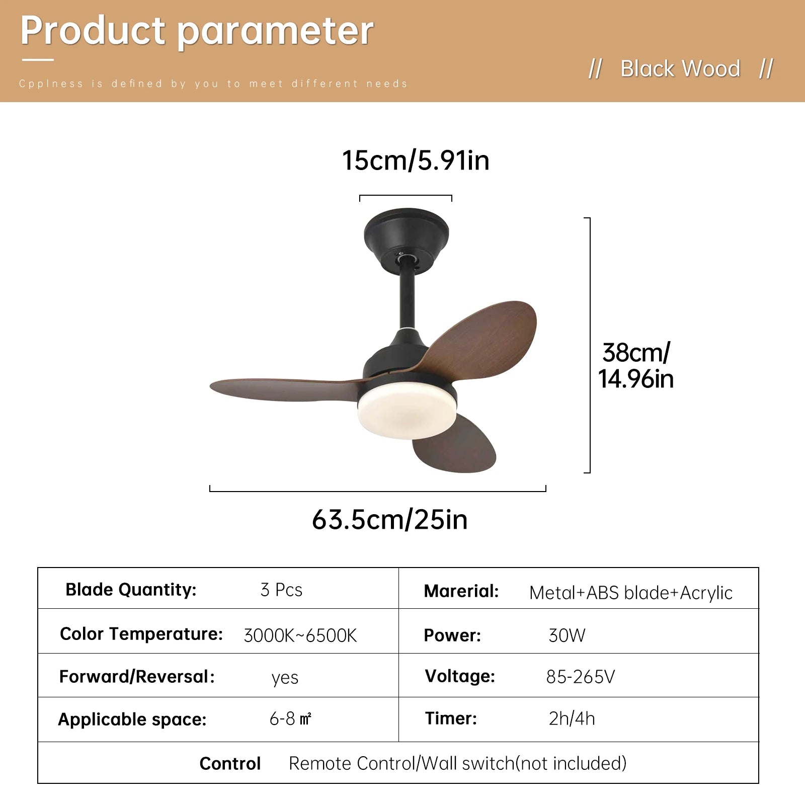 Ventilateur de plafond avec lumière, Ventilateur de plafond discret de 25 pouces/42 pouces/52 pouces avec télécommande, Pour intérieur et extérieur couvert