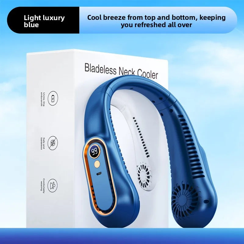 Wearable Neck Cooling Fan USB Rechargeable Hands Free Portable Hanging Personal Air Cooler Indoor Outdoor Daily Skincare Use