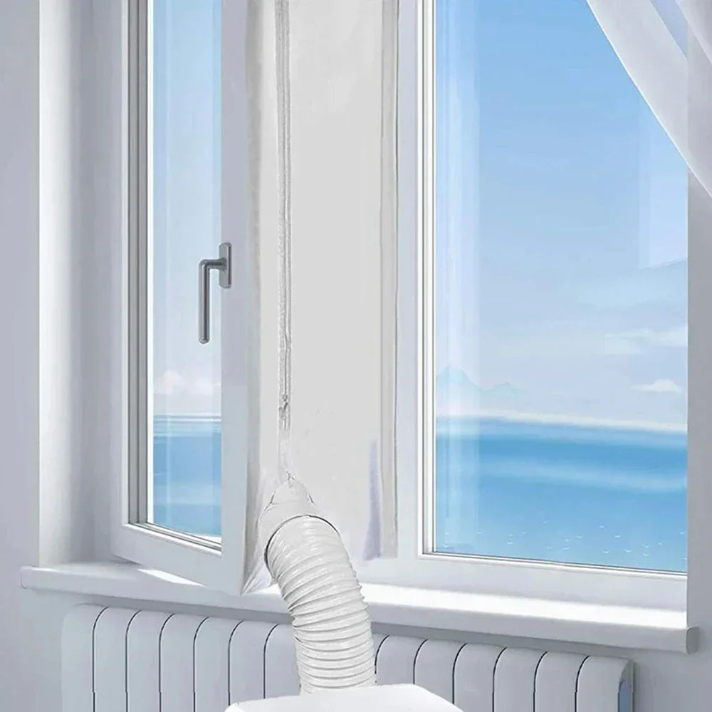 Window Seal for Portable Air Conditioner, Mobile AC Unit Soft Cloth Sealing, Stop Hot Air with Zip & Adhesive, No Drilling Holes
