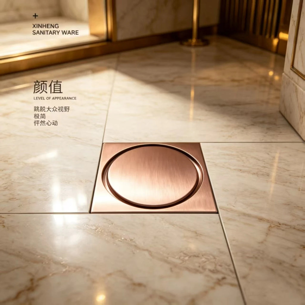 Rose gold copper invisible multi-color floor drain brass anti odor inlaid brick bathroom shower long concealed anti odor device