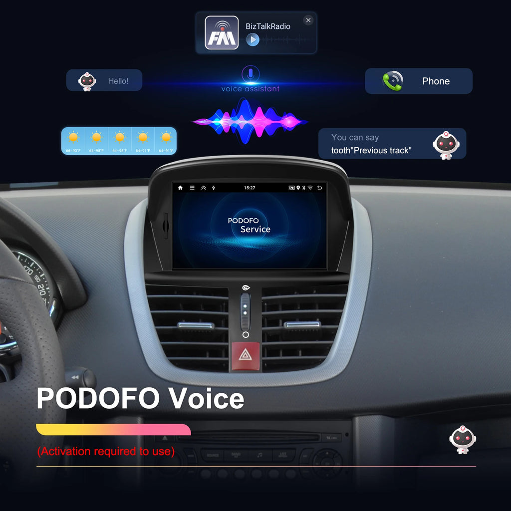 Podofo 7'' Carplay  Android 2din Carplay Car Radio For Peugeot 207 2008-2014 Bluetooth GPS Navigation FM RDS Radio Receiver