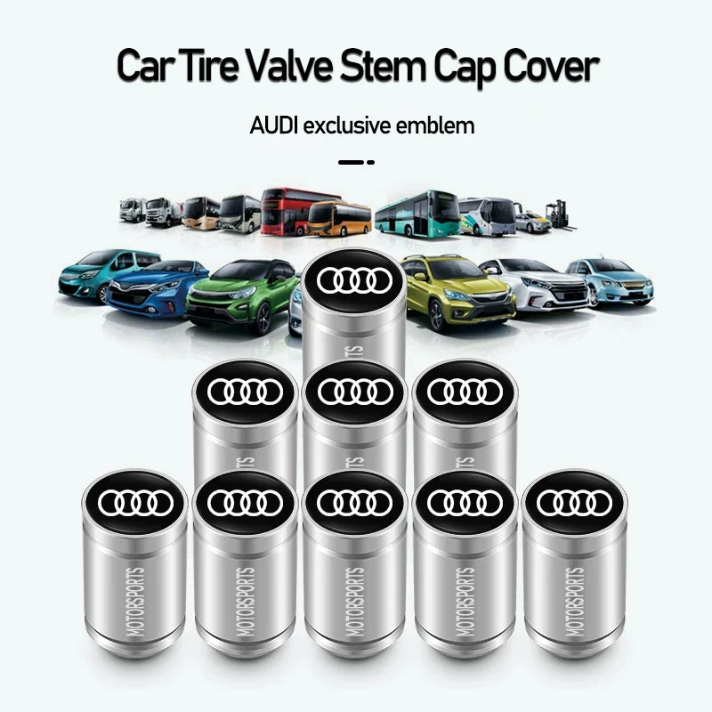 4Pcs Car Wheel Tire Valve Caps Covers Auto Accessories For Audi Quattro S3 A1 A2 A3 A4 A5 A6 A7 A8 Q1 Q2 Q3 Q4 Q5 Q6 Q7 Q8 TT C6