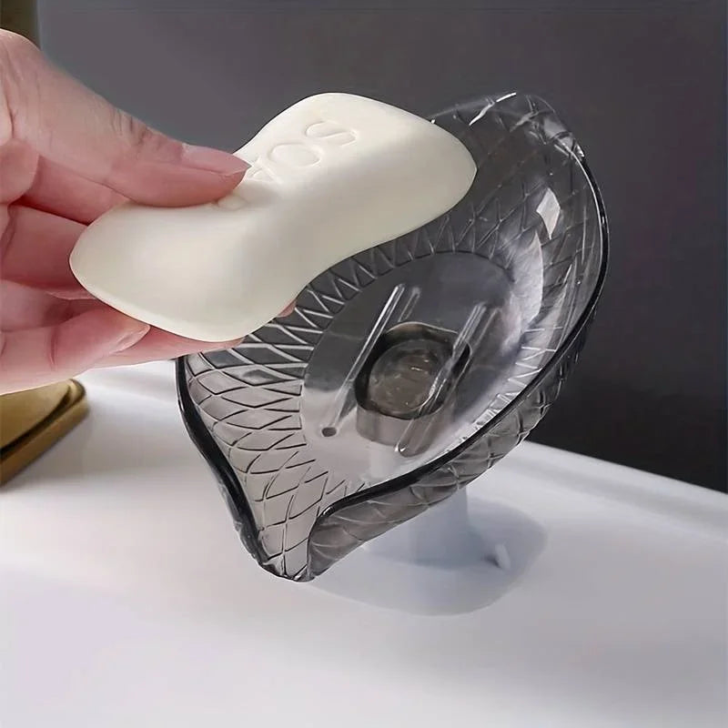 Boîte à Savon de Vidange Design Feuille avec Ventouse Porte-Savon Décoratif en Plastique Auto-Drainant Plateau de Savon Organisateur de Rangement pour Salle de Bain