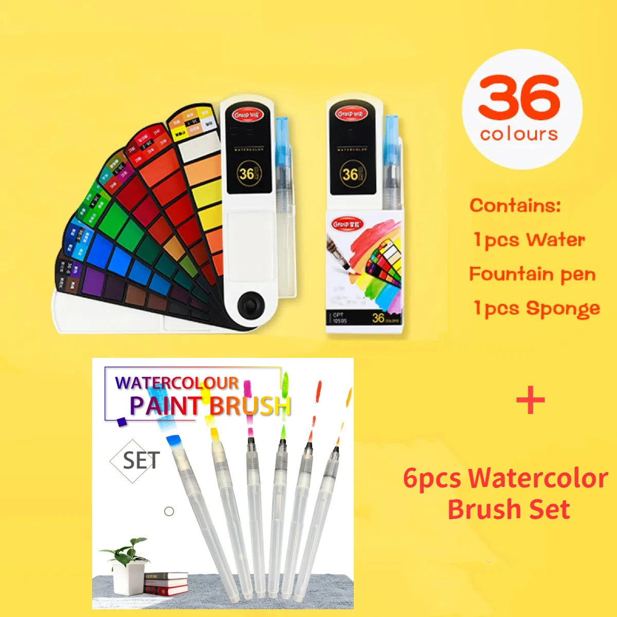 18/24/42/60 Solid Watercolor Pigment Set Foldable Travel WaterColor With Water Brush Pen Art Specific Fan Shaped Painting Tool