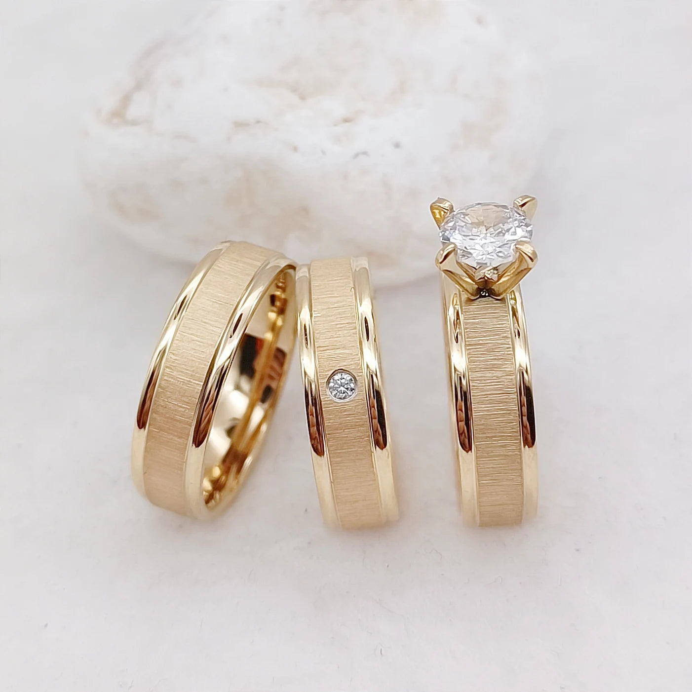 3pcs Matte Titanium Jewelry Italian Women 24k Gold Plated Ring Cz Diamond Ring Marriage Wedding Proposals Bridal Sets Couples