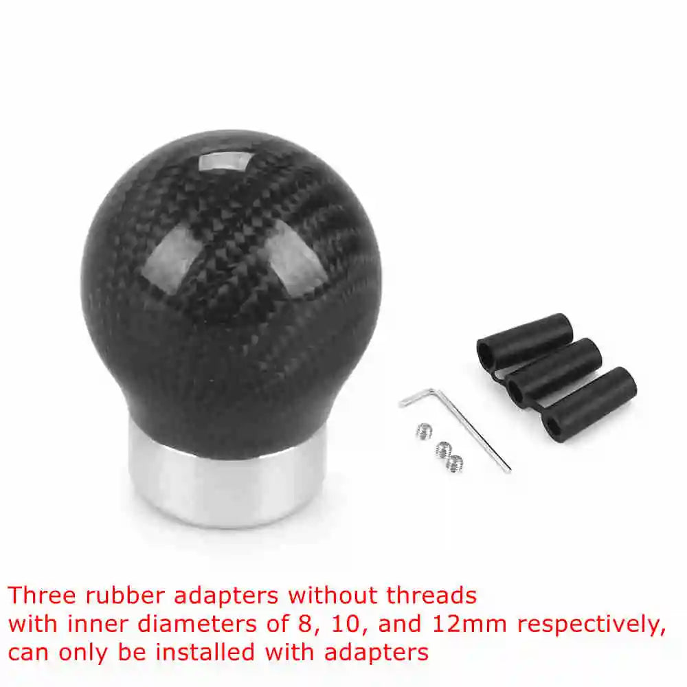 JDM Style Oval/Sphere Carbon Fiber Manual Gear Shift Knob M12*1.25 With 3 Adapters M8*1.25, M10*1.25, M10*1.5 Shift Head Knob