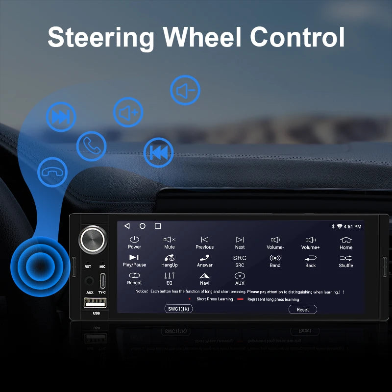AINAVI Wireless Carplay Android Auto Universal Car Radio 1 Din HD IPS Touch Screen Car Multimedia Rear Camera MIC USB Type C 1280*720 Full In-Cell 1DIN Car Stereo BT 5.0