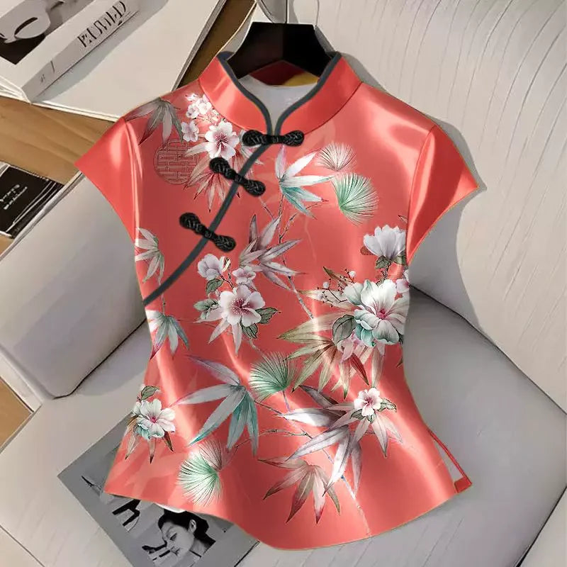 Qipao Shirts for Women Clothing Hanfu Tshirt Harajuku Ethnic Style Summer Streetwear Y2k Top Vintage T-Shirts Women Clothes