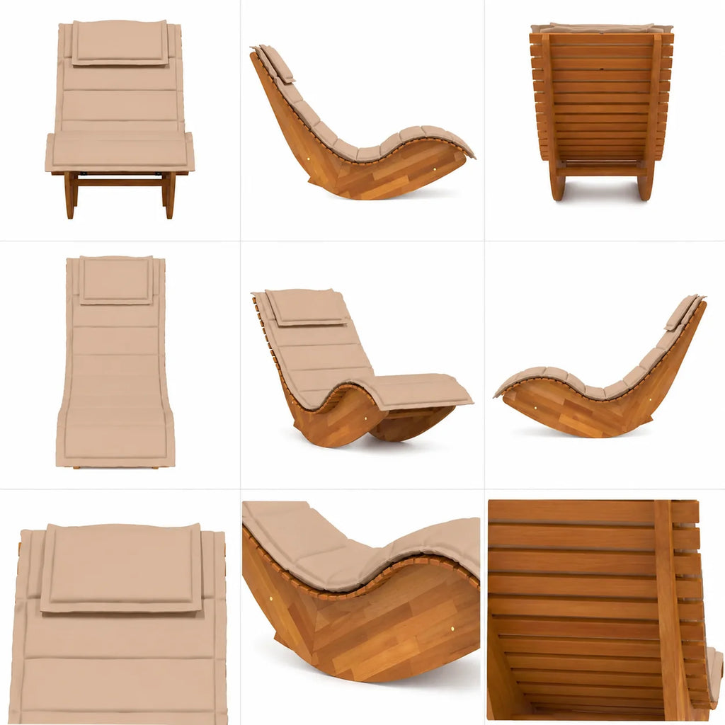 Rocking Loungers with Cushions Set of 2 Solid Acacia Wood Outdoor Chaise Lounge Chairs Patio Garden