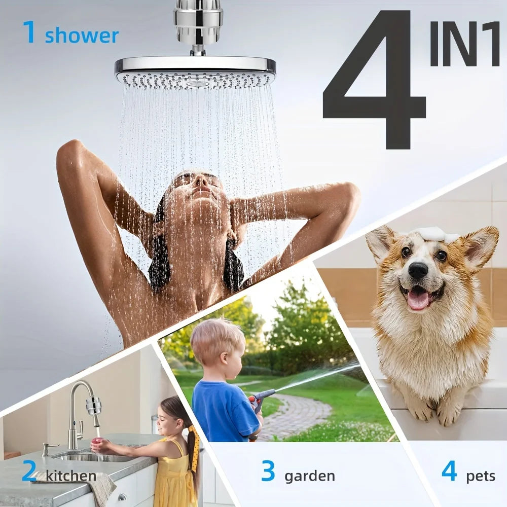 Filtre de Pomme de Douche 20 Étapes, Filtre d'Eau de Douche avec 2 Cartouches Filtrantes Remplaçables, Filtre de Douche pour Eau Dure