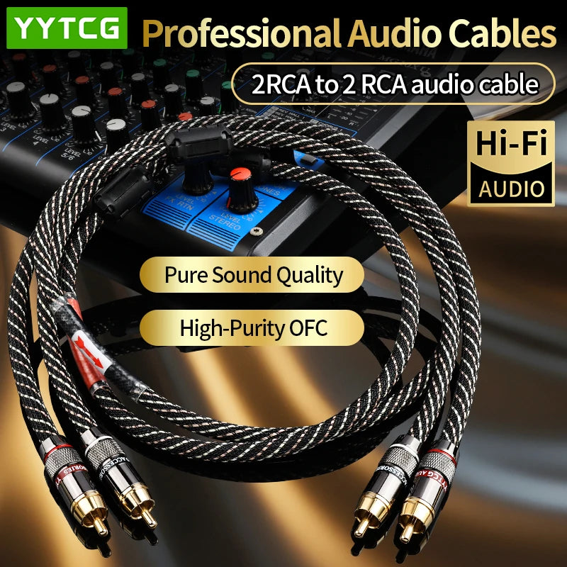 YYTCG Câble Audio Stéréo HIFI RCA 6N OFC Mâle vers Mâle Câble Audio 2RCA vers 2RCA avec Fiche Connecteur Plaqué Or Pour Amplificateur CD