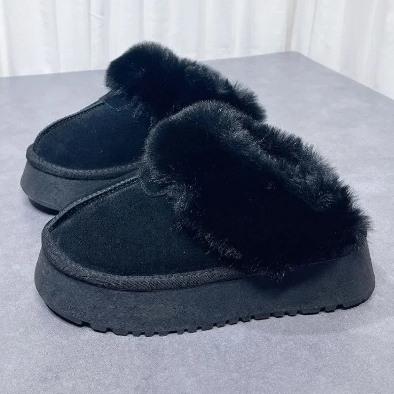 Comfort Slip-on Shoes for Women Keep Warm Snow Slippers Women Platform Casual Print Round Toe High Wedges Shoes Zapatos De Mujer