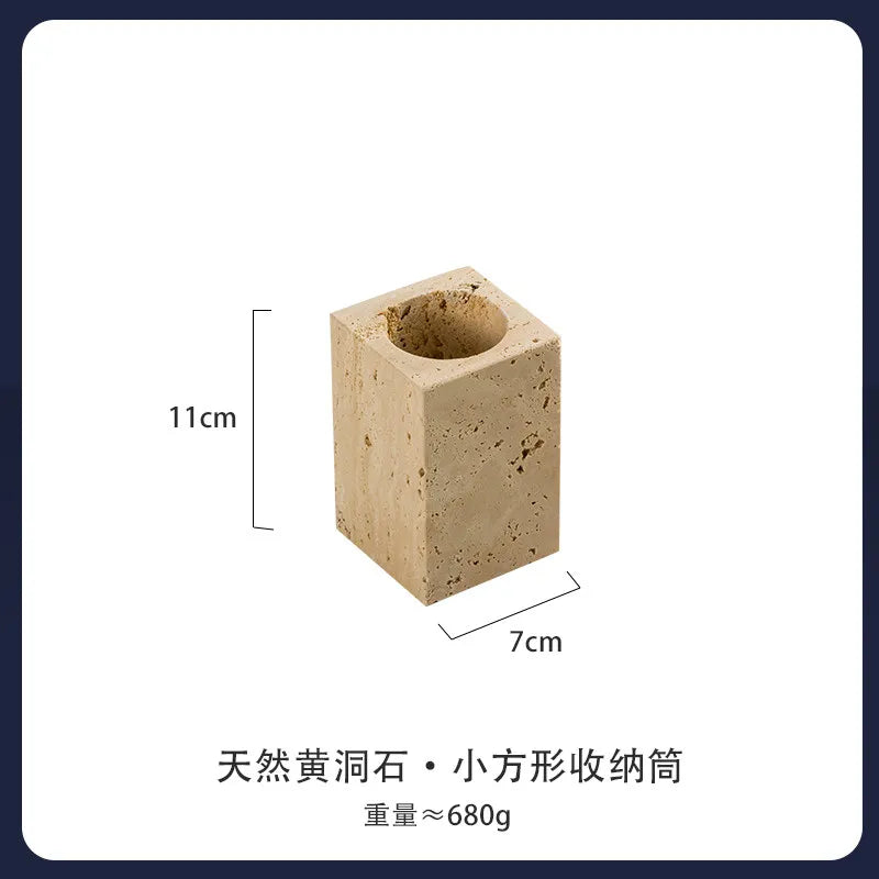 4Pcs Natural Travertine Bathroom Set Wabi Sabi Minimalist Soap Dispenser Tissue Box Luxury Hotel Show House Organizer Decor