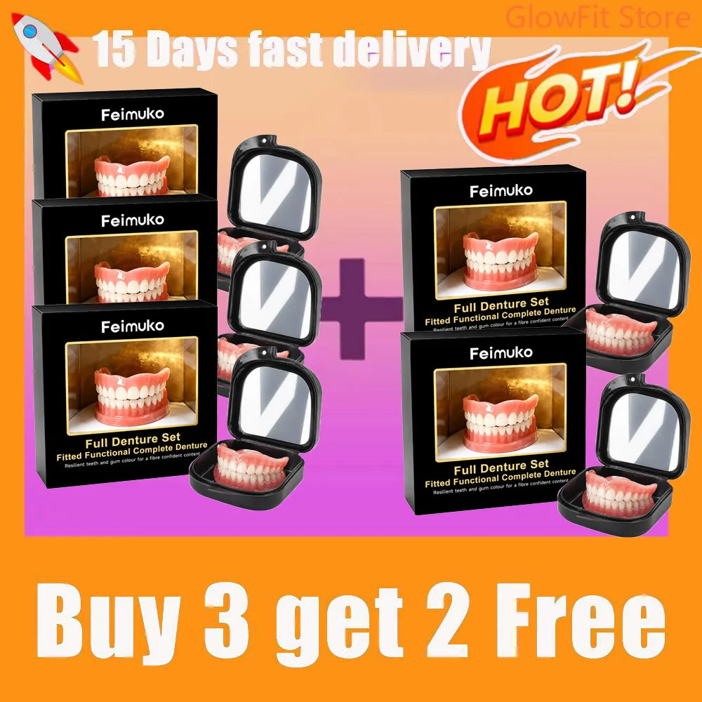 Premium Custom Upper & Lower Full Mouth Silicone Dentures, Lifelike Natural Teeth All-Day Comfort Boost Confidence & Oral Care