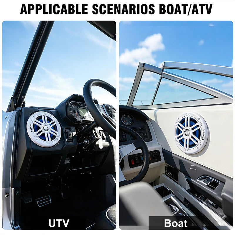 Haut-parleur marin Herdio 8 pouces 450W coaxial étanche IP66 avec lumière LED bleue pour bateaux, VTT UTV résistant aux UV blanc