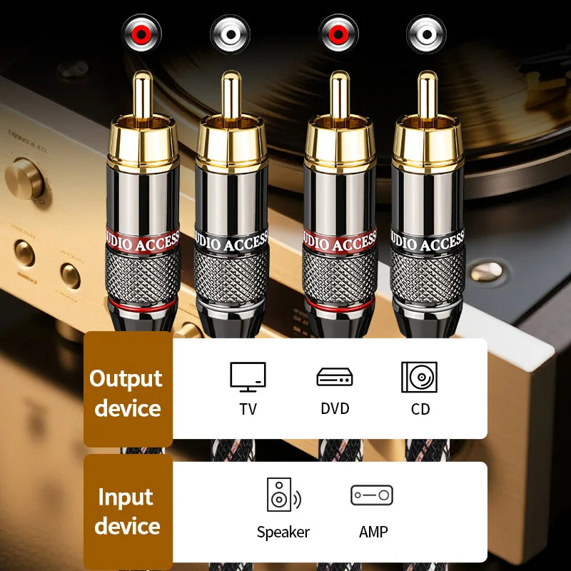 YYTCG Câble Audio Stéréo HIFI RCA 6N OFC Mâle vers Mâle Câble Audio 2RCA vers 2RCA avec Fiche Connecteur Plaqué Or Pour Amplificateur CD