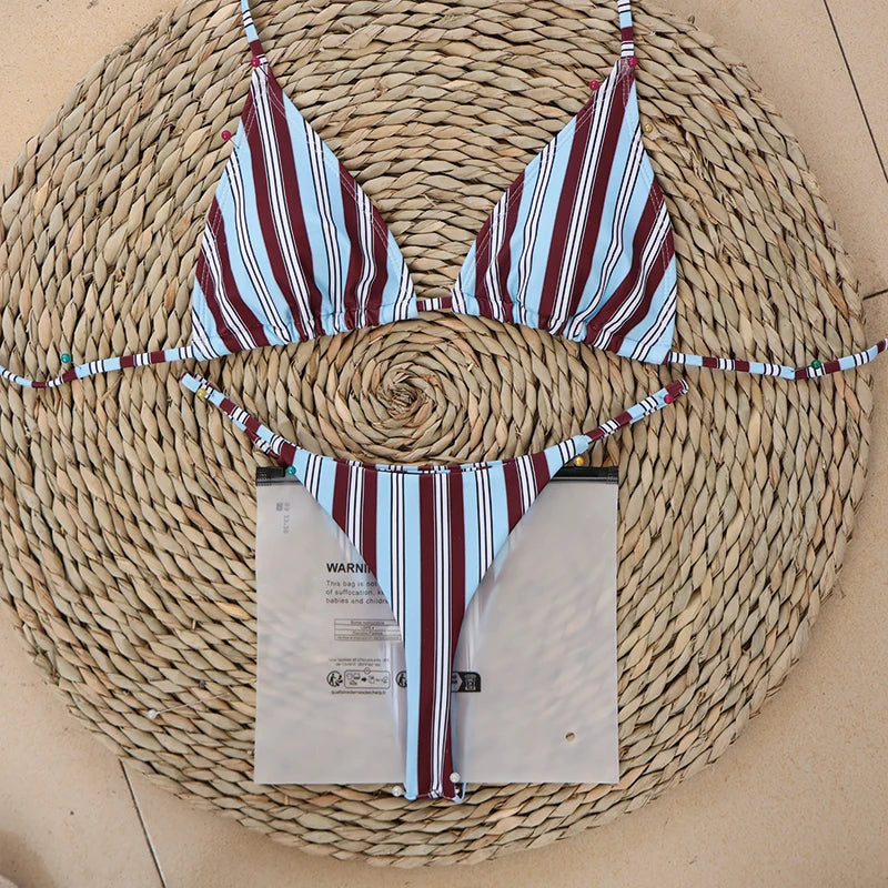 Micro Bikinis 2026 Nouveau Maillot De Bain Femme Sexy Bikini Brésilien Imprimé Rayures Maillot De Bain De Plage biquini Femme