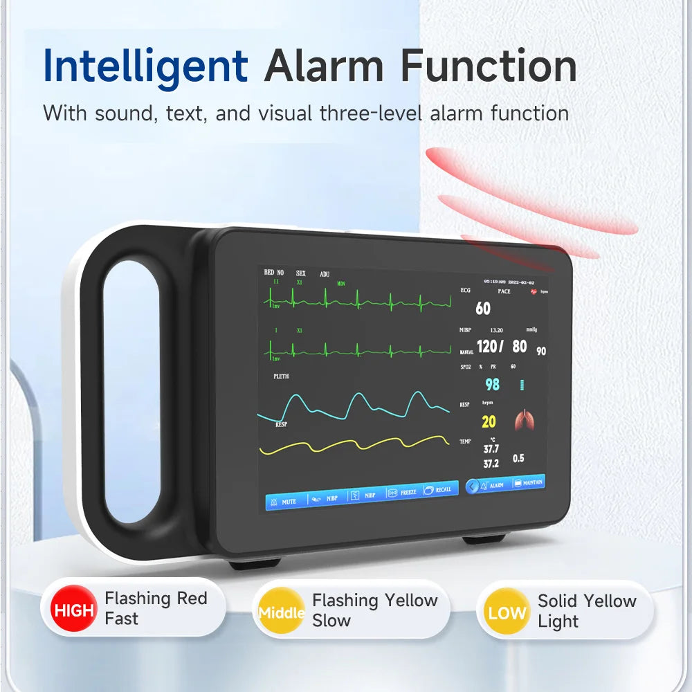 Resoxy Medical Vital Signs Monitor Portable Rechargeable Patient Monitor with Touch Screen ECG RESP NIBP TEMP HR Clinic Hospital