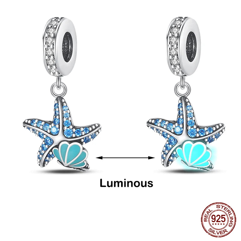 Hot Sale 925 Silver Glow in the dark Firefly Honeybee Star Charms Beads Fit Qikaola 925 Original Bracelets Fine DIY Jewelry Gift